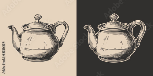 Vintage retro engraving woodcut style sketch draw paint of tea pot teapot in antique classic vintage style illustration