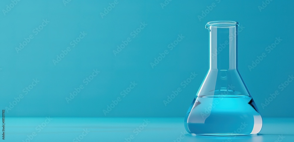 a beaker filled with blue liquid on a light blue background a beaker filled with blue liquid on a light blue background