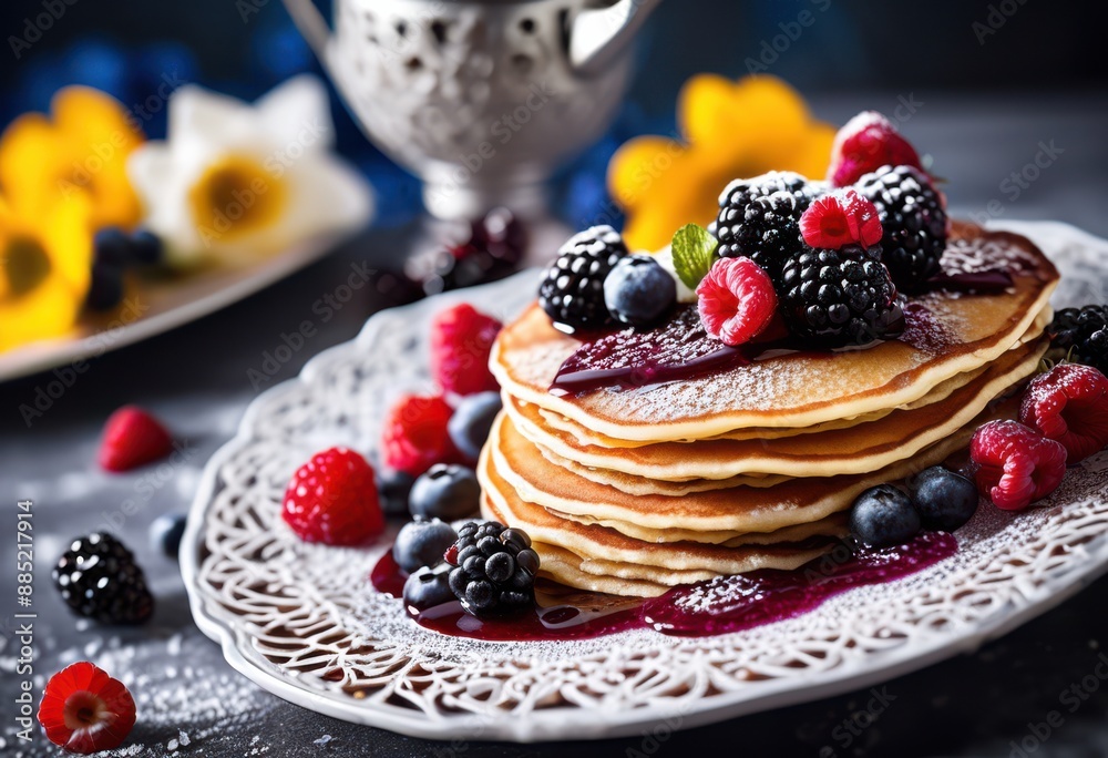 delicate lace pancakes berry compote, artistic, balance, beautiful, blend, chef, composition, contrast, cooking, craftsmanship, creativity, culinary delicate lace pancakes berry compote, artistic, balance, beautiful, blend, chef, composition, contrast, cooking, craftsmanship, creativity, culinary