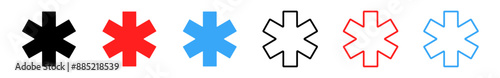 Star of medicine icon set of stars denoting medicine or medic in standard red or blue colors - vector