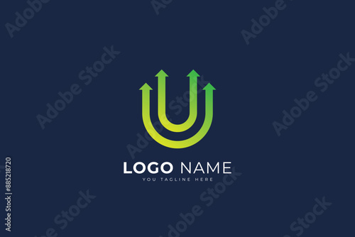 U letter logo with arrows. Vector bright gradient font for sport labels, bets headlines, multimedia posters, business cards etc.