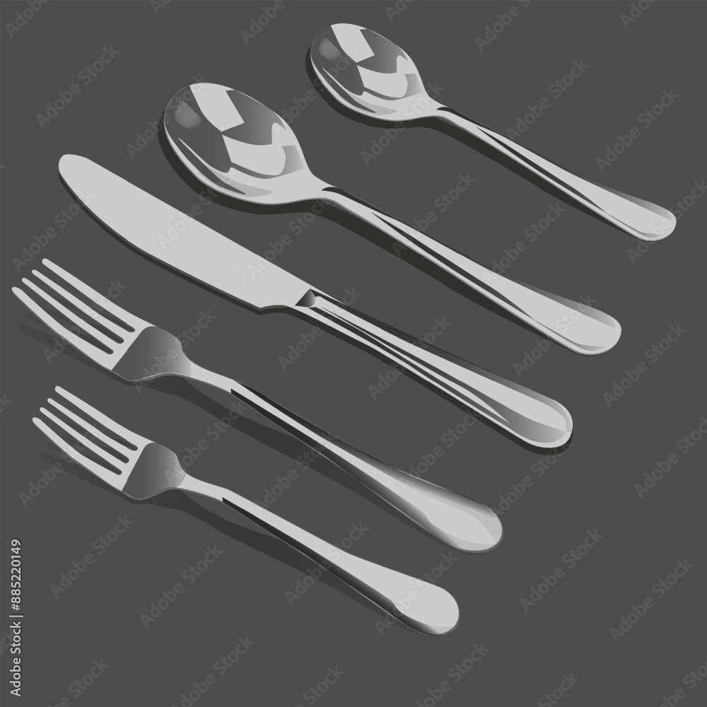 table set of steel forks, spoons and knife vector table set of steel forks, spoons and knife vector