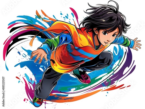 Pop Art Portrayal of a Vibrant Young Athlete in Mid Jump