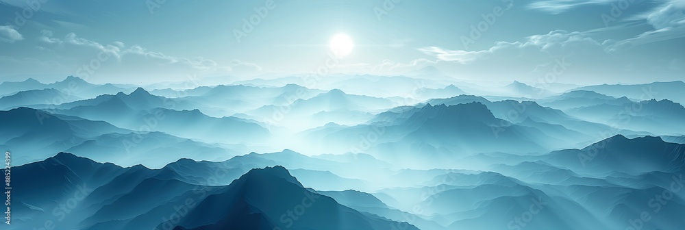 Fototapeta premium Serene Misty Mountain Ranges Under a Soft Sunlight