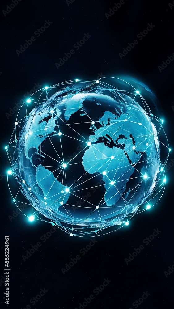 Global business concept of connections and information transfer in the world 3d illustration background