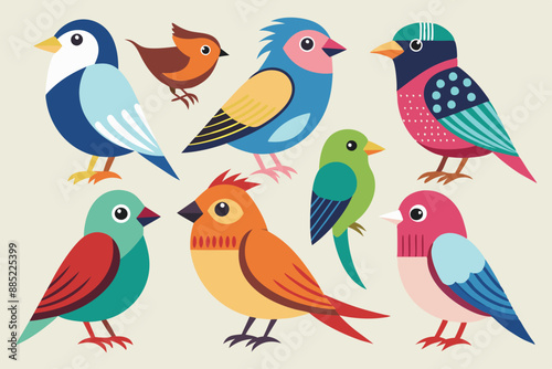 A set of bunches of birds vector art illustration