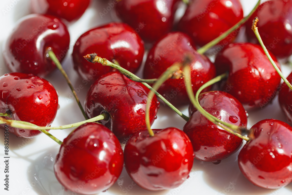 Fresh red cherries close up. Healthy food concept Fresh red cherries close up. Healthy food concept
