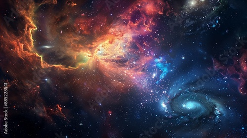 Stunning Deep Space Image of a Vibrant Galaxy with Nebulae and Stars