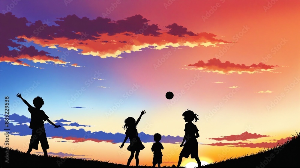 夕暮れの草原での遊び 夕暮れの草原での遊び