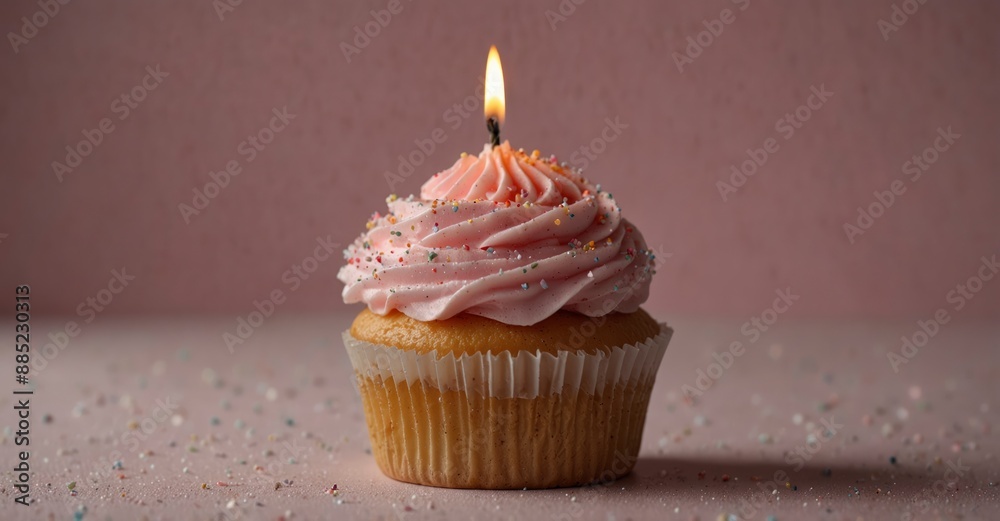 Single Candle on Pink Frosted Cupcake Celebration Delight Single Candle on Pink Frosted Cupcake Celebration Delight