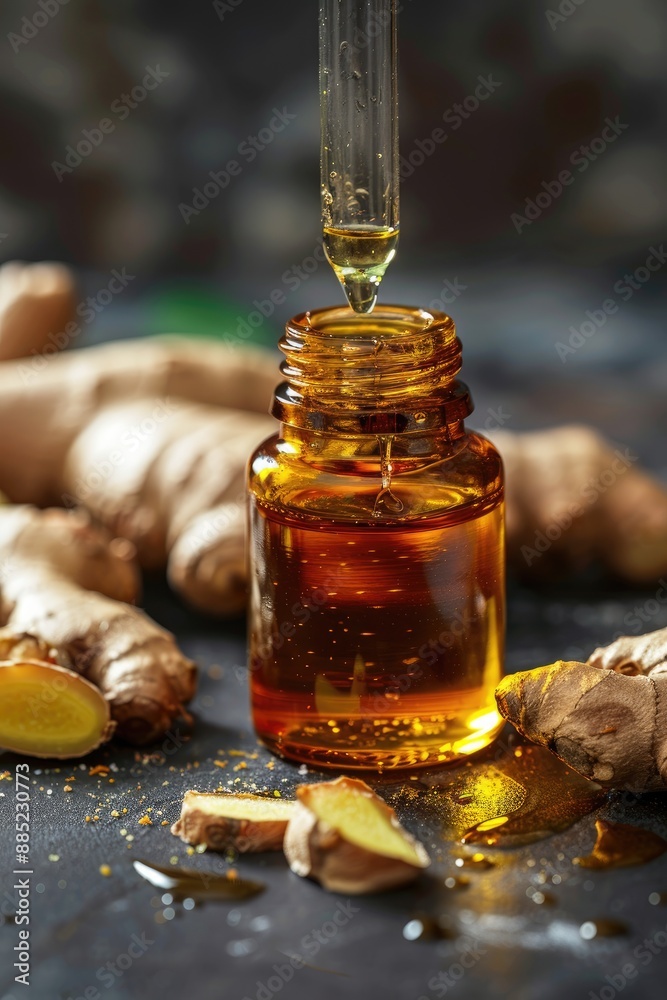 ginger essential oil drop close-up. Selective focus ginger essential oil drop close-up. Selective focus