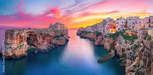 Fototapeta Naklejka Na Ścianę i Meble -  Sunset Over Polignano a Mare, Italy