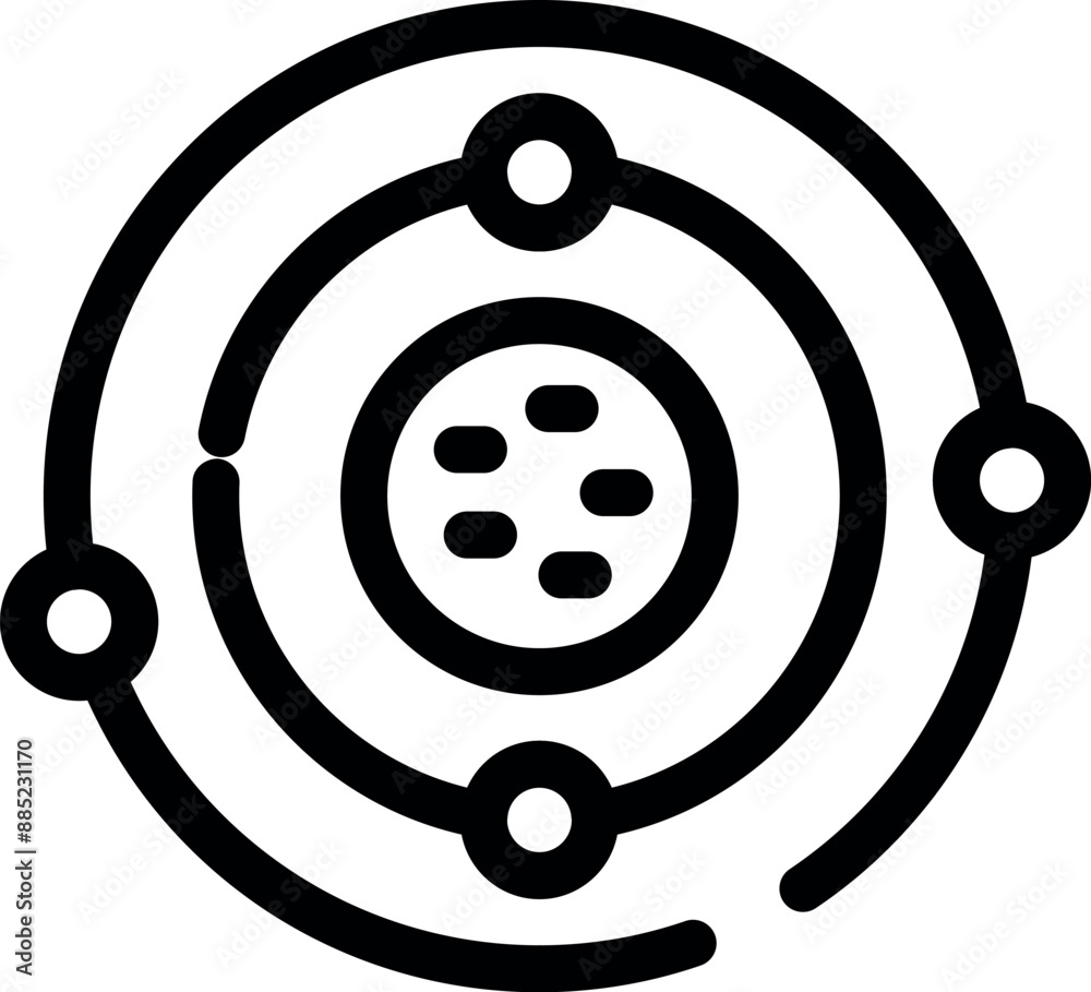 Bold line icon representing a solar system with planets orbiting around the sun Bold line icon representing a solar system with planets orbiting around the sun