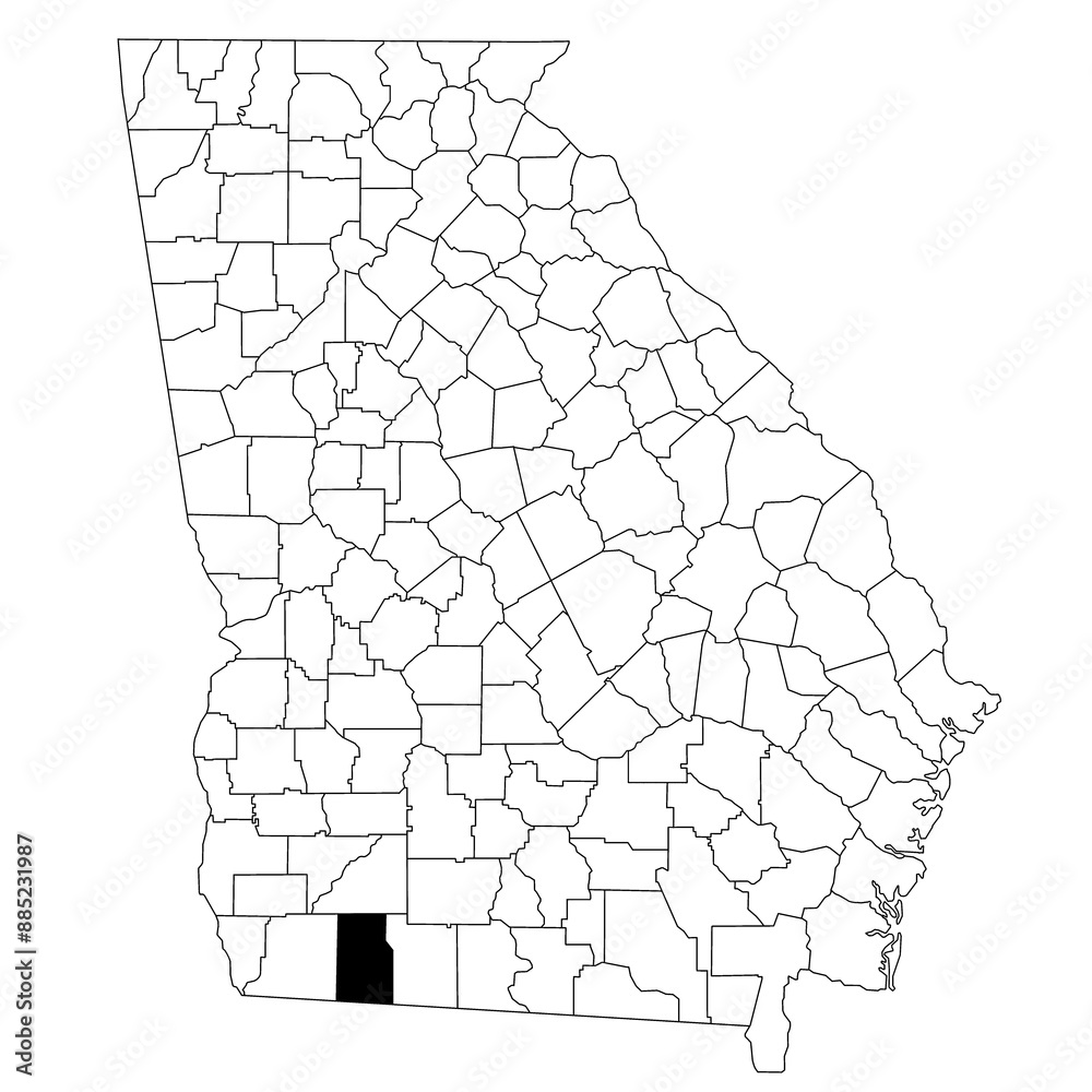 Fototapeta Map of Grady County in Georgia state on white background. single County map highlighted by black colour on Georgia map. UNITED STATES, US