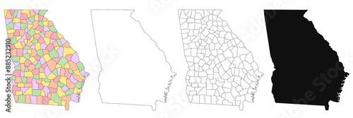 Georgia administrative map, Georgia outline and counties state map set - illustration version