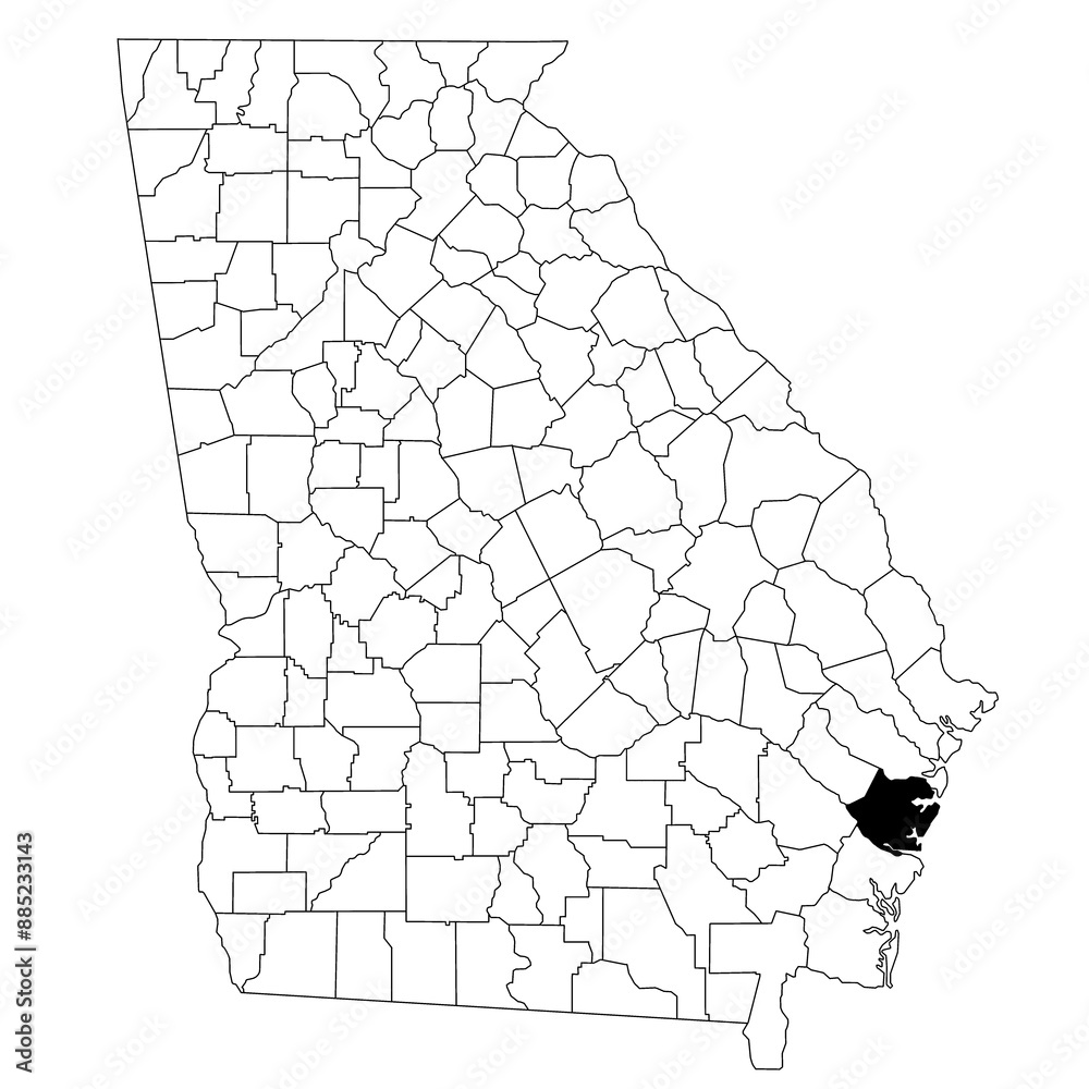 Fototapeta Map of McIntosh County in Georgia state on white background. single County map highlighted by black colour on Georgia map. UNITED STATES, US