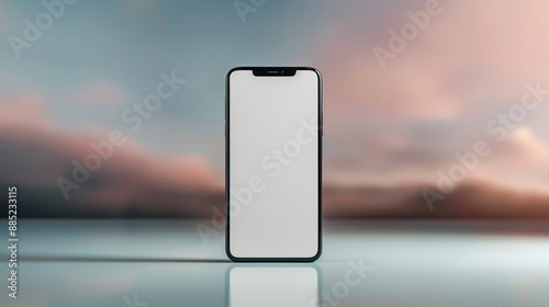 iPhone mockup with a white screen pastel sky background