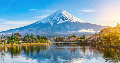  A large lake with a background of icebergs and a blue sky