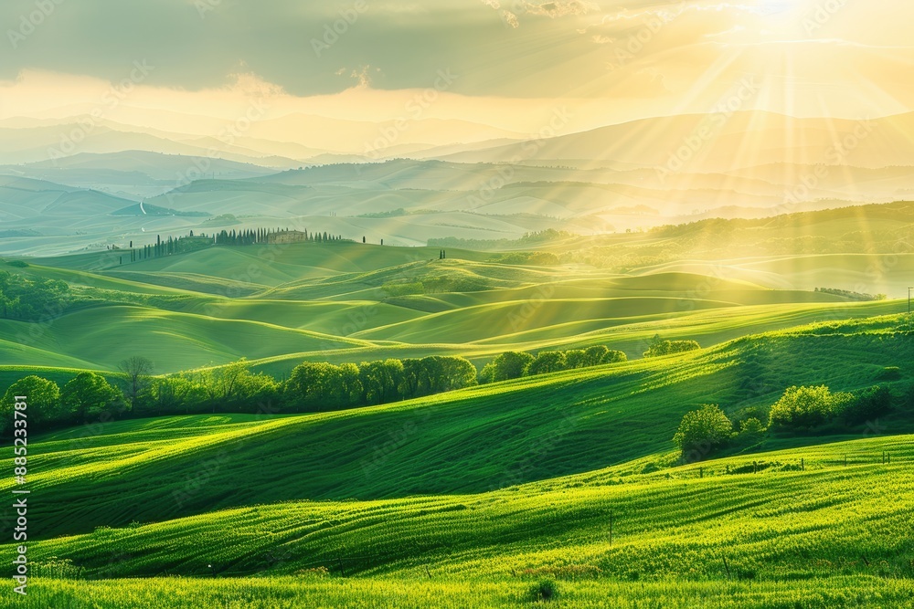 Obraz premium Sunrise Over Rolling Hills in Tuscany