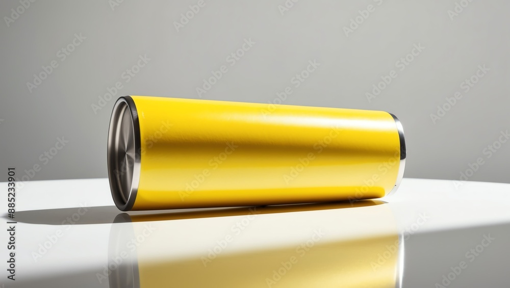 Yellow colored Stainless Steel tumbler on plain white background