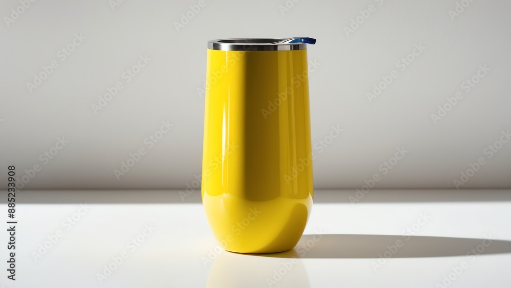 Yellow colored Stainless Steel tumbler on plain white background Yellow colored Stainless Steel tumbler on plain white background