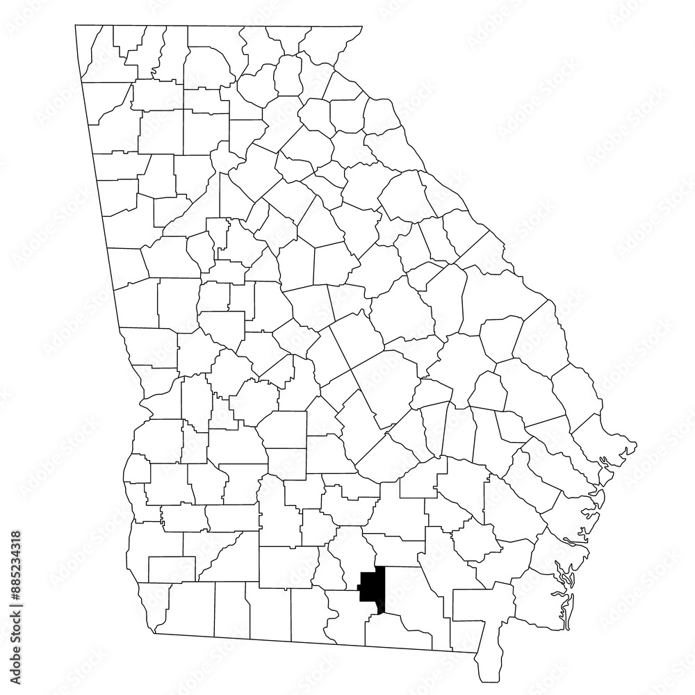 Fototapeta Map of lanier County in Georgia state on white background. single County map highlighted by black colour on Georgia map. UNITED STATES, US