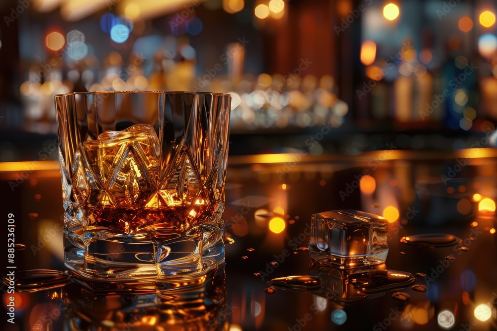 Alcoholic drinks at a bar party with whiskey rum and brandy Alcoholic drinks at a bar party with whiskey rum and brandy