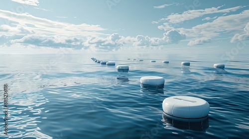 Buoys in the sea, the border of beach for swimming. AI generated illustration