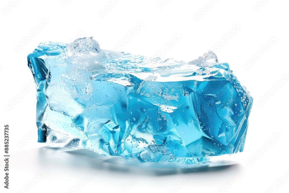 Obraz premium Blue ice block floats on white background