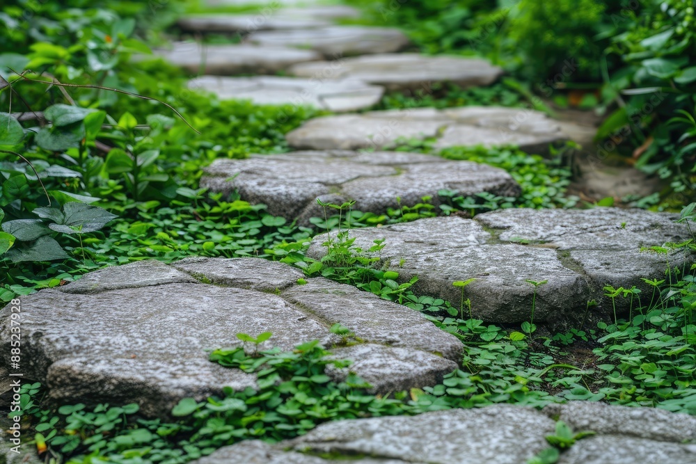 Botanical garden with grassy path Botanical garden with grassy path