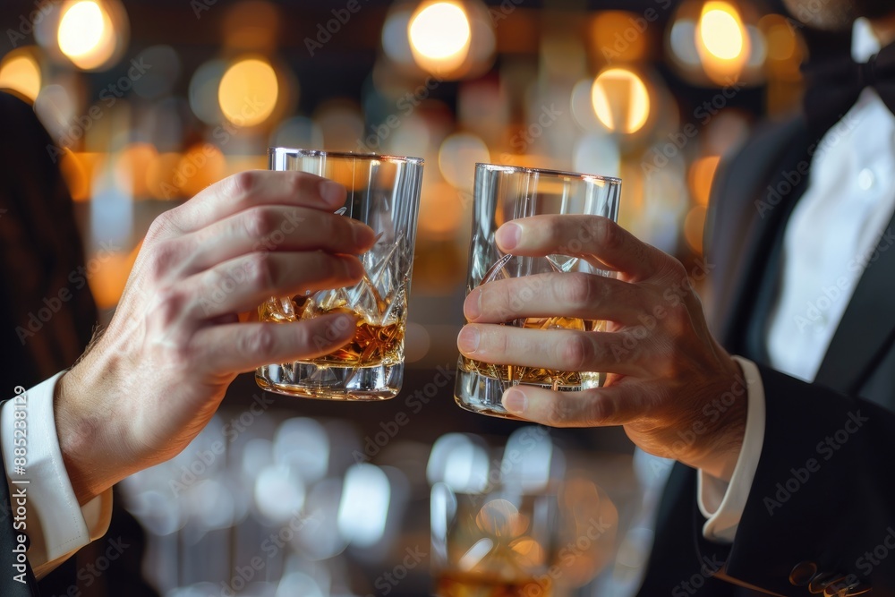Business professionals drinking Celebrate whisky in suits