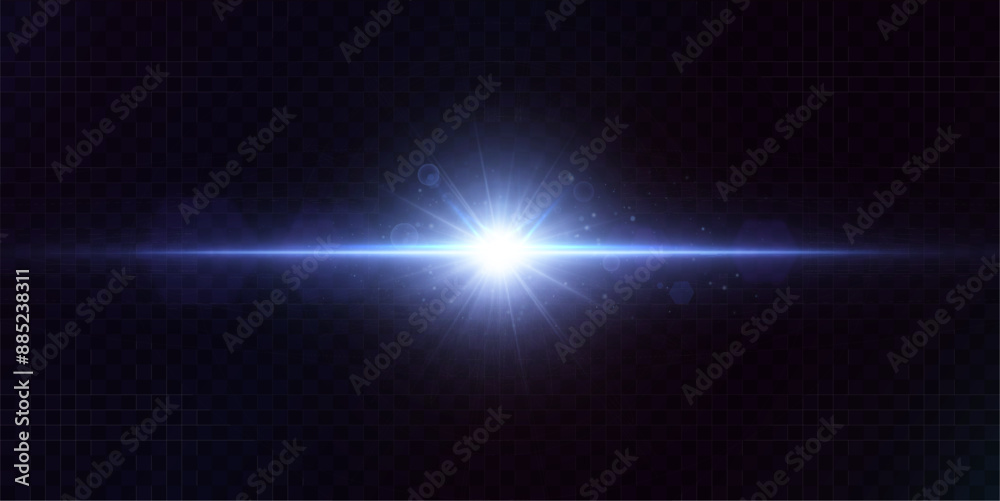 Blue laser light glare effect. Abstract laser beams of light. Horizontal sun rays of light Blue laser light glare effect. Abstract laser beams of light. Horizontal sun rays of light