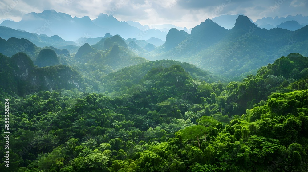 Fototapeta premium Karst hills in a tropical forest rising picture