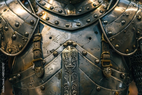 Close up of breastplate on medieval knight s armor
