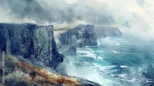 Majestic Cliffs and Misty Ocean.