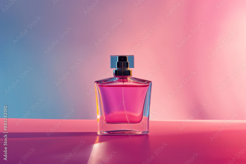 transparent glass bottle of perfume on pink background. luxurious perfume bottle mockup transparent glass bottle of perfume on pink background. luxurious perfume bottle mockup