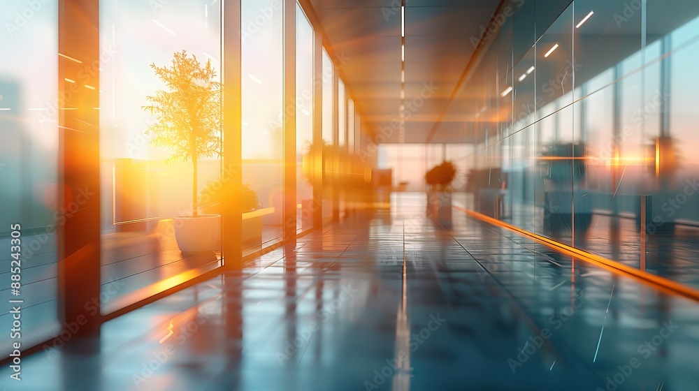 Beautiful blurred background of a light modern office interior with panoramic windows and beautiful lighting Beautiful blurred background of a light modern office interior with panoramic windows and beautiful lighting
