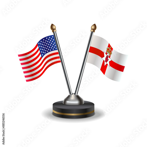 United States (USA) and Northern Ireland table flags relation with background transparent photo