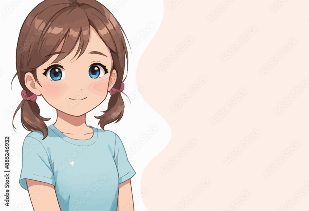 Smiling Anime Girl with Pigtails and Blue Eyes Smiling Anime Girl with Pigtails and Blue Eyes