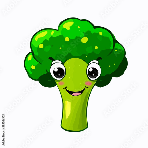 Smiling Broccoli Face with Eyes and Mouth