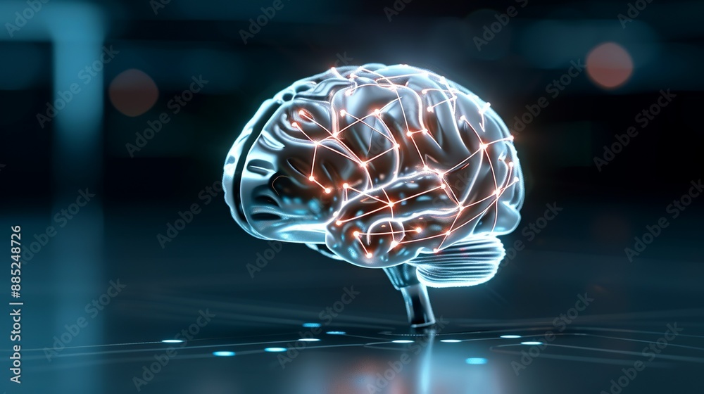 Abstract design of a digital brain with neural networks, symbolizing artificial intelligence and machine learning technologies. Illustration, Image, sci, Science, Technology, Engineering , Minimalism, Abstract design of a digital brain with neural networks, symbolizing artificial intelligence and machine learning technologies. Illustration, Image, sci, Science, Technology, Engineering , Minimalism,