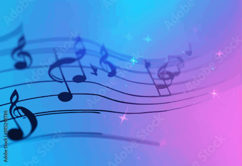 Musical Notes and Starbursts Background