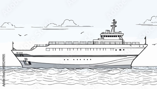 Large Cruise Ship Sailing on Ocean Waves