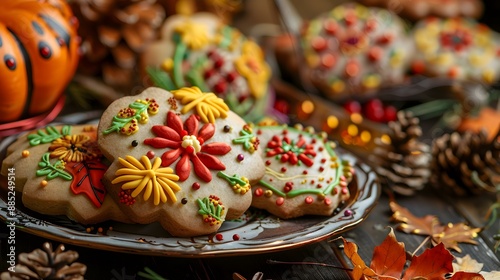 Festive thanksgiving cookies decorated with icing and fall image