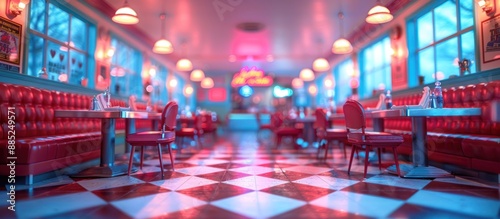 Retro Diner Interior with Neon Lights