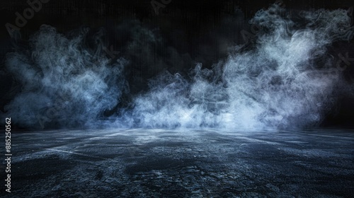 Mysterious blue smoke on a dark grungy background