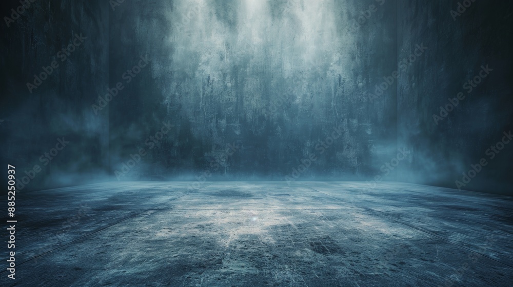 Mysterious empty room with blue lighting and textured walls