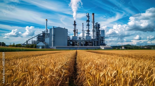 brown cole power station energy industry on agriculture landscape in summer. AI generated illustration photo