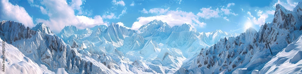 Snowy Mountain Range Under a Bright Blue Sky Snowy Mountain Range Under a Bright Blue Sky