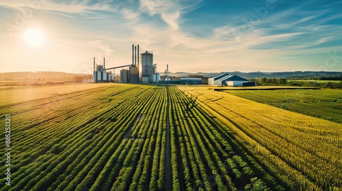 brown cole power station energy industry on agriculture landscape in summer. AI generated illustration photo